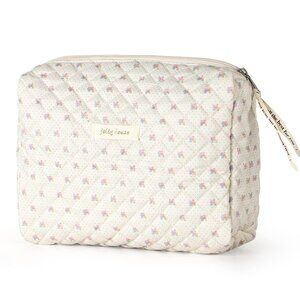 Cotton Large Cosmetic Bag Cosmetic Pouch for Women Beige